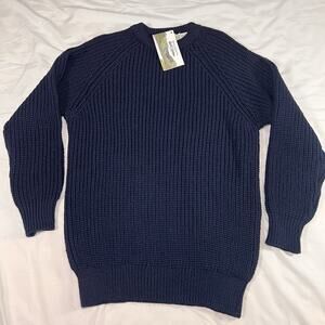 Aran Crafts Fisherman Sweater Size L Blue Size L Wool Rib Crew Knit Ireland NWT